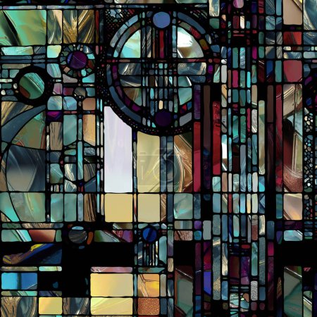 Photo for Sharp Stained Glass series. Interplay of abstract color glass patterns on the subject of chroma, light and pattern perception, geometry of color and design. - Royalty Free Image