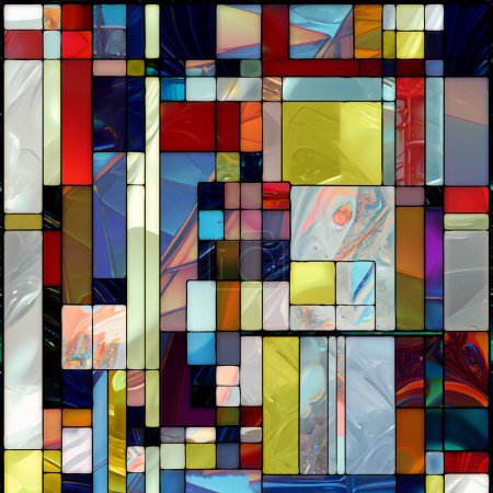 Foto de Renacimiento de la serie de vidrieras. Imagen de diversas texturas de vidrio, colores y formas sobre el tema de la percepción de la luz, creatividad, arte y diseño. - Imagen libre de derechos