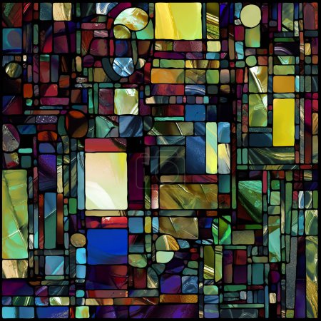 Photo for Sharp Stained Glass series. Composition of abstract color glass patterns on the subject of chroma, light and pattern perception, geometry of color and design. - Royalty Free Image