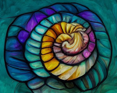 Foto de Nautilus Dream series. Interplay of spiral structures, shell patterns, colors and abstract elements on the subject of sea life, nature, creativity, art and design. - Imagen libre de derechos