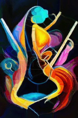 Foto de Serie Color de la música. Composición de formas, trazos y doblajes de pintura de color sobre el tema de la música, la creatividad y el diseño. - Imagen libre de derechos