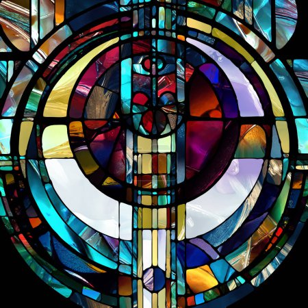 Foto de Sharp Stained Glass series. Composition of abstract color glass patterns on the subject of chroma, light and pattern perception, geometry of color and design. - Imagen libre de derechos