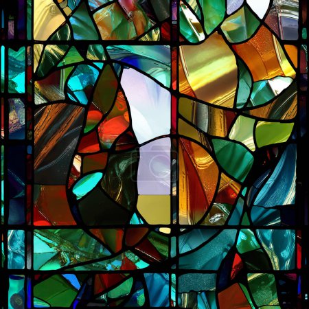 Photo for Sharp Stained Glass series. Composition of abstract color glass patterns on the subject of chroma, light and pattern perception, geometry of color and design. - Royalty Free Image