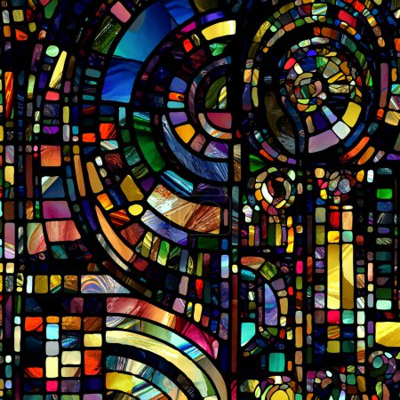 Photo for Rebirth of Stained Glass series. Backdrop composed of diverse glass textures, colors and shapes on the subject of light perception, creativity, art and design. - Royalty Free Image