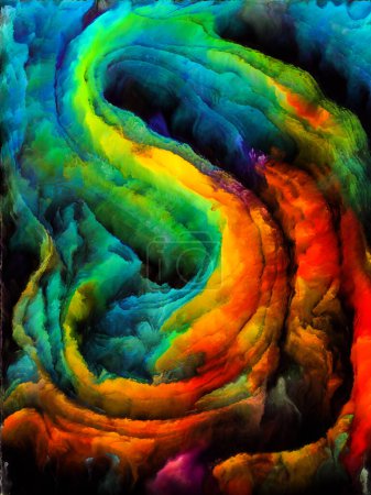 Foto de Serie Color Dream. Interacción de formas pintadas de formas orgánicas, trazos, doblajes y parches de color sobre el tema del arte, la imaginación y el diseño. - Imagen libre de derechos