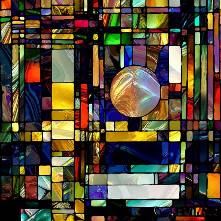 Foto de Renacimiento de la serie de vidrieras. Composición de diversas texturas de vidrio, colores y formas sobre el tema de la percepción de la luz, creatividad, arte y diseño. - Imagen libre de derechos