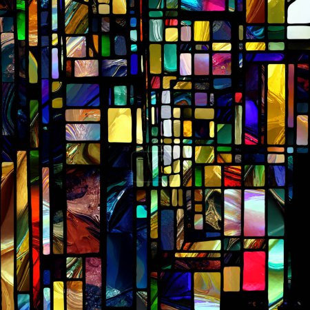 Foto de Renacimiento de la serie de vidrieras. Composición de diversas texturas de vidrio, colores y formas sobre el tema de la percepción de la luz, creatividad, arte y diseño. - Imagen libre de derechos