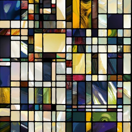 Foto de Serie de vidrieras afiladas. Fondo abstracto hecho de patrones de vidrio de color abstracto sobre el tema de la percepción de croma, luz y patrón, geometría de color y diseño. - Imagen libre de derechos