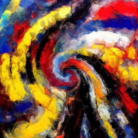 Foto de Serie Color en movimiento. Abstracción artística de la pintura en movimiento, giratoria y fluida sobre lienzo sobre el tema de la percepción de croma, luz y movimiento, geometría de composición y diseño. - Imagen libre de derechos