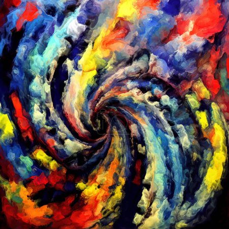 Foto de Serie Color en movimiento. Fondo abstracto hecho de pintura en movimiento, giratoria y fluida sobre lienzo sobre el tema de la percepción de croma, luz y movimiento, geometría de la composición y el diseño. - Imagen libre de derechos