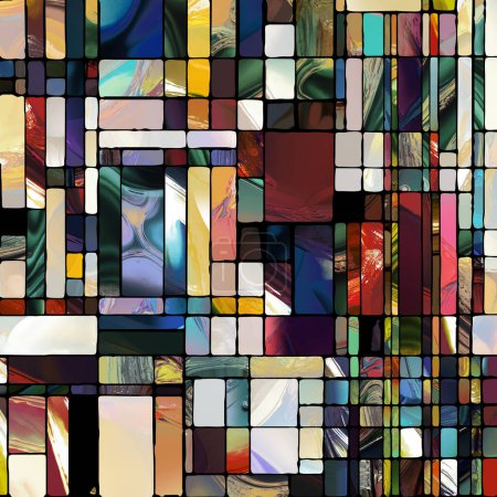 Téléchargez les photos : Sharp Stained Glass series. Abstract background made of abstract color glass patterns on the subject of chroma, light and pattern perception, geometry of color and design. - en image libre de droit
