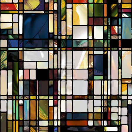Foto de Serie de vidrieras afiladas. Fondo abstracto hecho de patrones de vidrio de color abstracto sobre el tema de la percepción de croma, luz y patrón, geometría de color y diseño. - Imagen libre de derechos