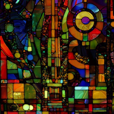Foto de Renacimiento de la serie de vidrieras. Composición de fondo de diversas texturas de vidrio, colores y formas sobre el tema de la percepción de la luz, creatividad, arte y diseño. - Imagen libre de derechos