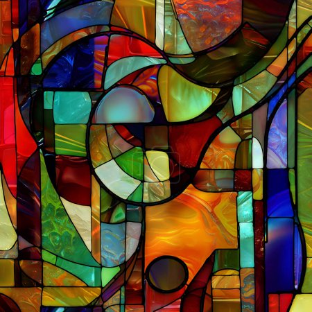 Foto de Rebirth of Stained Glass series. Design composed of diverse glass textures, colors and shapes on the subject of light perception, creativity, art and design. - Imagen libre de derechos