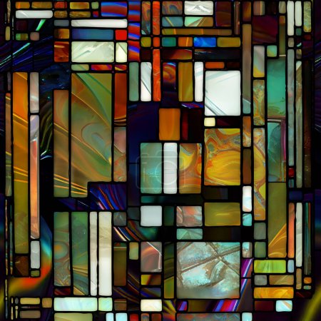 Foto de Rebirth of Stained Glass series. Design composed of diverse glass textures, colors and shapes on the subject of light perception, creativity, art and design. - Imagen libre de derechos