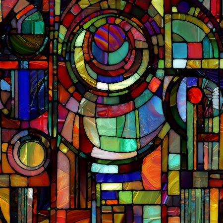 Photo for Rebirth of Stained Glass series. Composition of diverse glass textures, colors and shapes on the subject of light perception, creativity, art and design. - Royalty Free Image