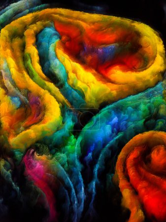 Foto de Serie Color Dream. Interacción de formas pintadas de formas orgánicas, trazos, doblajes y parches de color sobre el tema del arte, la imaginación y el diseño. - Imagen libre de derechos