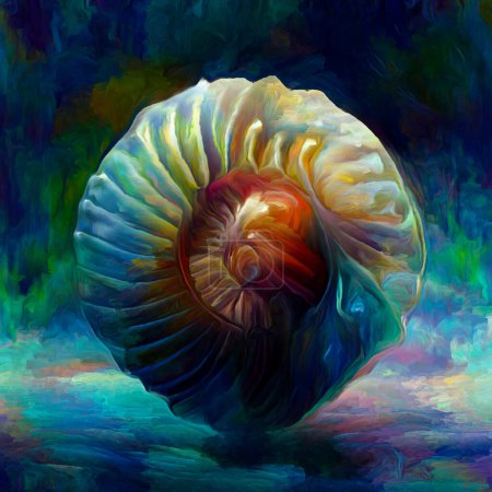Foto de Dream of Nautilus series. Interplay of spiral structures, shell patterns, colors and abstract elements on the subject of sea life, nature, creativity, art and design. - Imagen libre de derechos