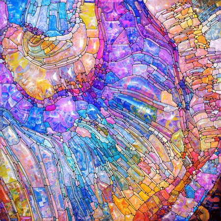 Téléchargez les photos : Série verre chatoyant. Composition de motifs de verre réfractés saturés sur le thème de l'enchantement sensoriel, de la perception de la lumière, de l'imagination et de la créativité. - en image libre de droit