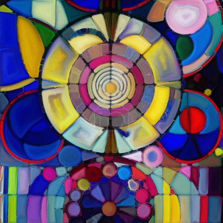 Foto de Vidrieras de lona serie. Interacción de patrones de vidrieras de acuarela, texturas, colores y formas sobre el tema de la percepción de la luz, creatividad, arte y diseño. - Imagen libre de derechos