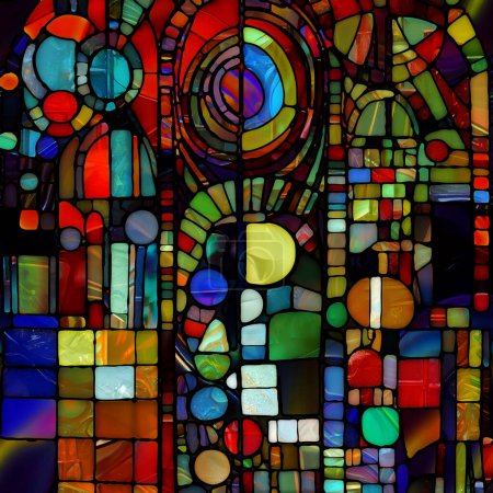 Foto de Renacimiento de la serie de vidrieras. Fondo abstracto hecho de diversas texturas de vidrio, colores y formas sobre el tema de la percepción de la luz, creatividad, arte y diseño. - Imagen libre de derechos