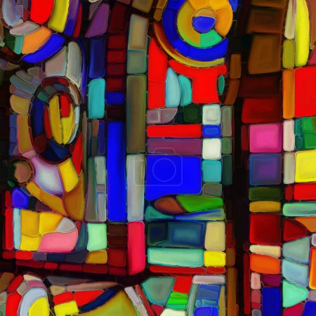 Photo for Stained Glass Canvas series. Composition of watercolor stain glass patterns, textures, colors and shapes on the subject of light perception, creativity, art and design. - Royalty Free Image