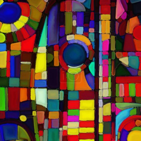 Photo for Stained Glass Canvas series. Composition of watercolor stain glass patterns, textures, colors and shapes on the subject of light perception, creativity, art and design. - Royalty Free Image