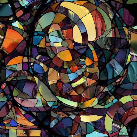Photo for Sharp Stained Glass series. Interplay of abstract color glass patterns on the subject of chroma, light and pattern perception, geometry of color and design. - Royalty Free Image