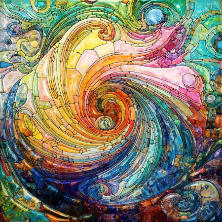 Serie Cristal Brillante. Abstracción artística de patrones semi-geométricos coloridos sobre el tema del encanto sensorial, la percepción de la luz, la imaginación y la creatividad.