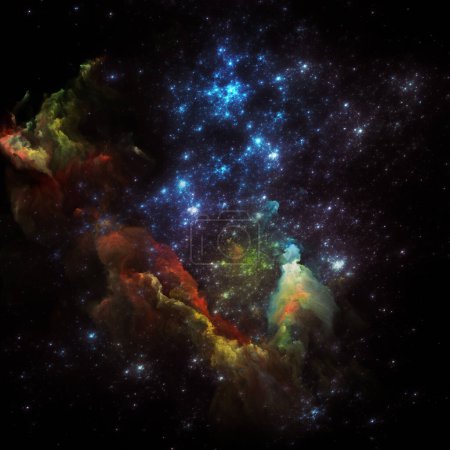 Téléchargez les photos : Nebulas de rêve série. Interaction des étoiles fractales et de la nébuleuse peinte au sujet de l'illustration scientifique, de l'imagination, de l'art et du design. - en image libre de droit