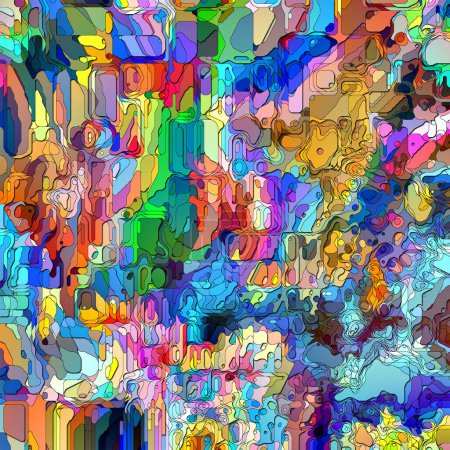 Pixel Artifact series. Composition of magnified and colorized pixel glitch area of interest on the subject of digital art, color perception, imagination and creativity.