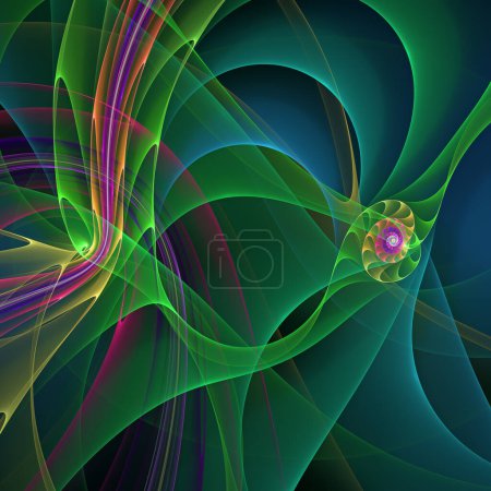 Photo for Frequency Motion series. Artistic abstraction of swirling, twisting, interacting wave pattern on the subject of popular science, education and research. - Royalty Free Image