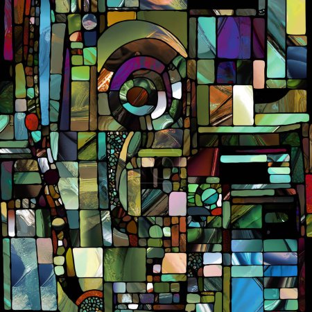 Foto de Serie de vidrieras afiladas. Abstracción artística de patrones abstractos de vidrio de color sobre el tema de la percepción de croma, luz y patrón, geometría del color y diseño. - Imagen libre de derechos