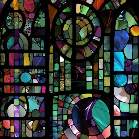Foto de Sharp Stained Glass series. Artistic abstraction of abstract color glass patterns on the subject of chroma, light and pattern perception, geometry of color and design. - Imagen libre de derechos