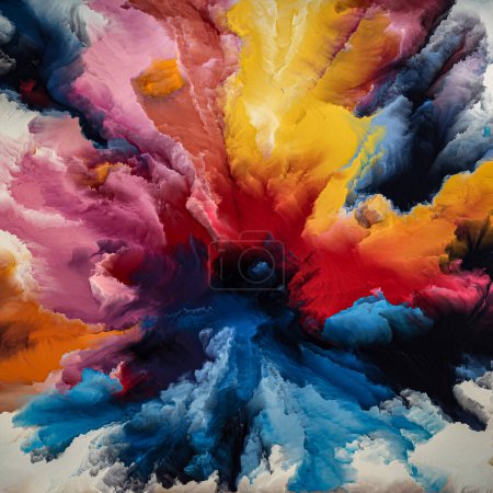 Serie Selfhood of Colors. Komposition farbiger dynamischer Texturen zum Thema Kreativität, Fantasie, Kunst und Design. Wenn menschliche Verbindungen schwinden, schreiten die Stimmen von Farben und Texturen voran.