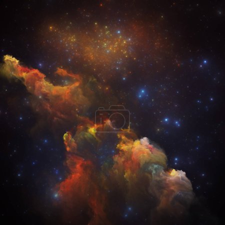 Dream Nebulas series. Backdrop of painted nebula and fractal stars on the subject of scientific illustration, imagination, art and design.
