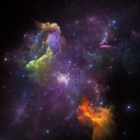 Photo for Dream Nebulas series. Background design of fractal stars and painted nebula on the subject of scientific illustration, imagination, art and design. - Royalty Free Image