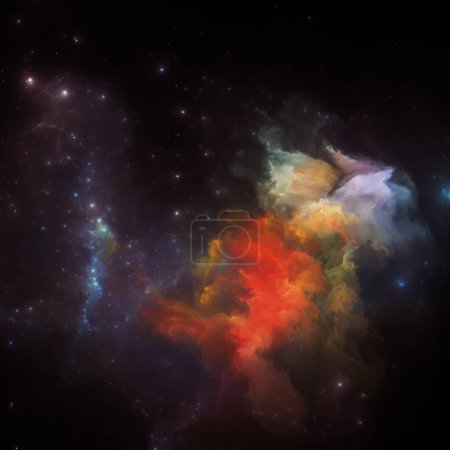 Traumnebel-Serie. Zusammenspiel von fraktalen Sternen und gemalten Nebeln zum Thema wissenschaftliche Illustration, Imagination, Kunst und Design.