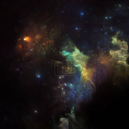 Dream Nebulas series. Fondo de nebulosa pintada y estrellas fractales sobre el tema de la ilustración científica, imaginación, arte y diseño.