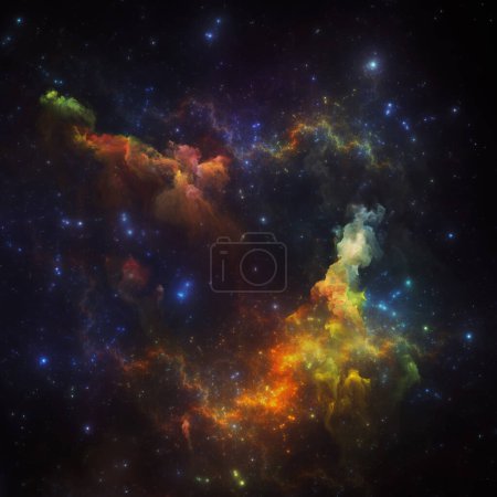 Foto de Dream Nebulas series. Fondo de nebulosa pintada y estrellas fractales sobre el tema de la ilustración científica, imaginación, arte y diseño. - Imagen libre de derechos