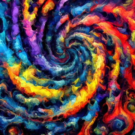 Série Color In Motion. Fond composé de peinture mouvante, tourbillonnante et fluide sur toile au sujet de la chroma, perception de la lumière et du mouvement, géométrie de la composition et du design.