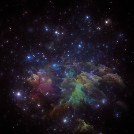 Téléchargez les photos : Nebulas de rêve série. Création en toile de fond de nébuleuse peinte et d'étoiles fractales sur le thème de l'illustration scientifique, de l'imagination, de l'art et du design. - en image libre de droit