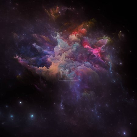 Traumnebel-Serie. Hintergrund bestehend aus gemalten Nebeln und fraktalen Sternen zum Thema Wissenschaft, Kunst, Fantasie und Grafikdesign.