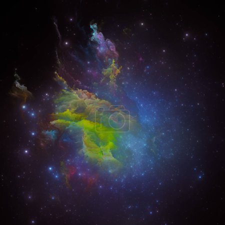 Photo for Dream Nebulas series. Arrangement of fractal stars and painted nebula on the subject of science, art, fantasy and graphic design. - Royalty Free Image