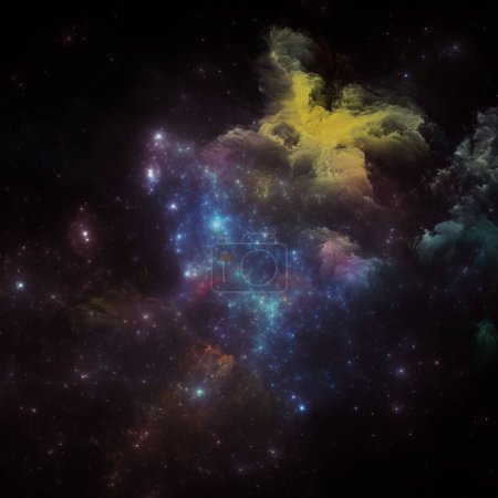 Traumnebel-Serie. Hintergrund bestehend aus gemalten Nebeln und fraktalen Sternen zum Thema Wissenschaft, Kunst, Fantasie und Grafikdesign.