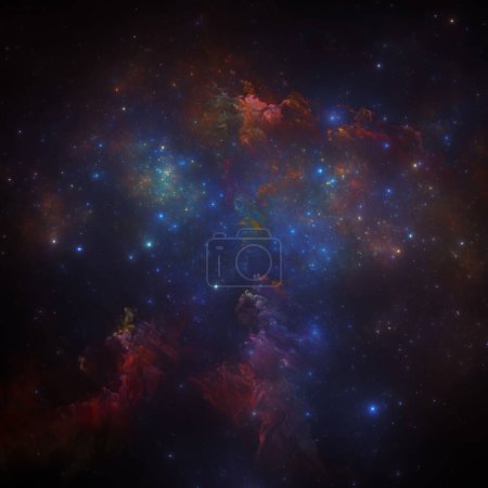 Dream Nebulas series. Composición de nebulosas pintadas y estrellas fractales sobre el tema de la ilustración científica, imaginación, arte y diseño.