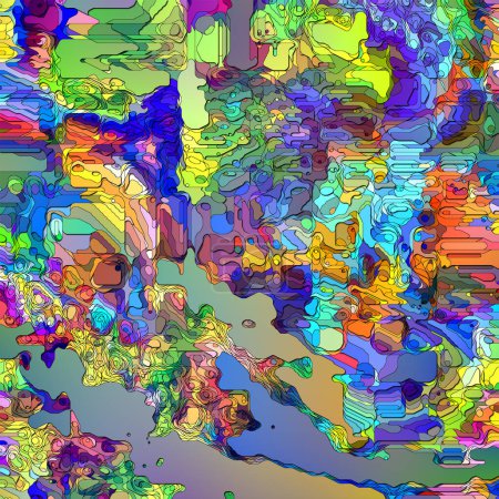 Pixel série Artifact. Composition d'une région d'intérêt surdimensionnée et stylisée sur le thème de l'art numérique, de la perception des couleurs, de l'imagination et de la créativité.