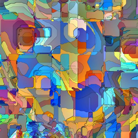 Color of Error series. Composition of magnified and colorized pixel glitch area of interest on the subject of digital art, color perception, imagination and creativity.