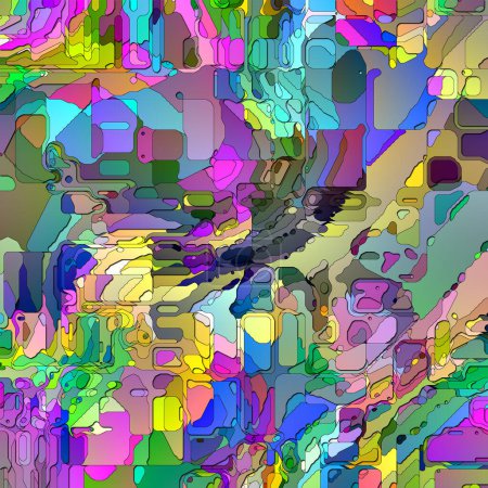 Art of Glitch series. Arrangement of enlarged and colorized image artifact region of interest on the subject of digital art, color perception, imagination and creativity.