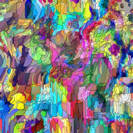 Farbe der Fehlerserie. Anordnung von vergrößerten und kolorierten Pixelglitch-Bereichen zum Thema digitale Kunst, Farbwahrnehmung, Vorstellungskraft und Kreativität.